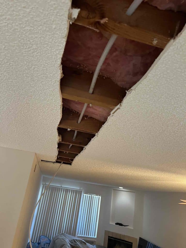 Copper line run through the opened ceiling