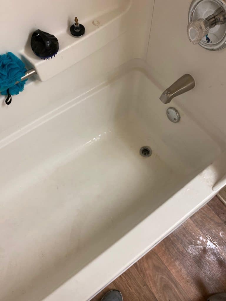 The tub after cabling, drained and clear