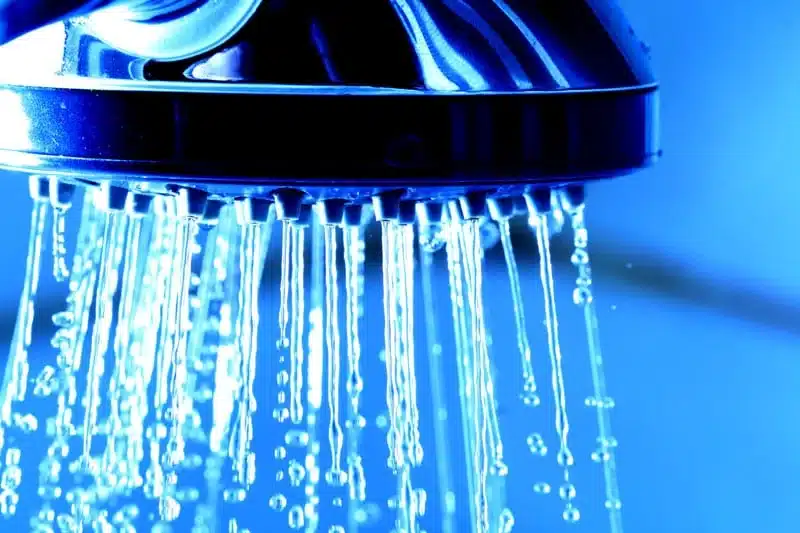Water spraying from a shower head